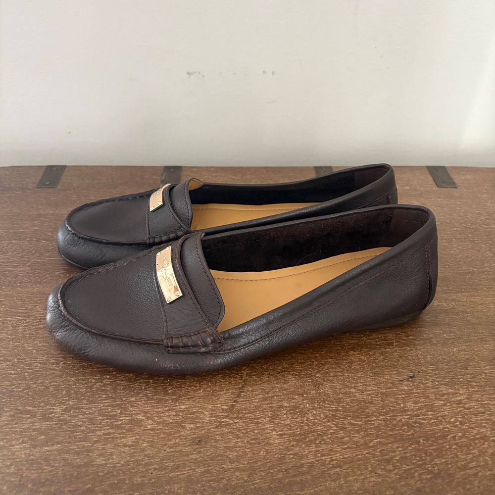 Coach Womens Fredrica Dark Brown Pebbled Leather Driving Loafers Flats 9.5